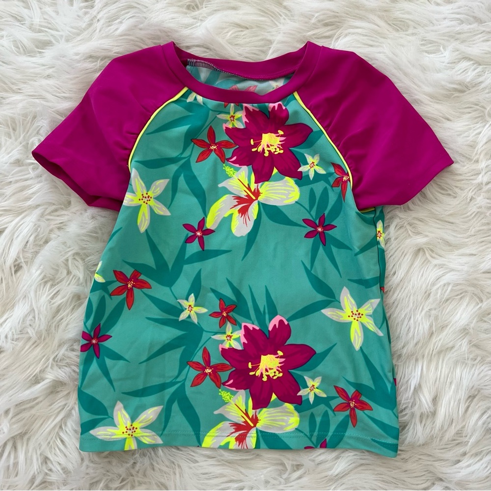 Kids Floral Swim Shirt - Pink and Green